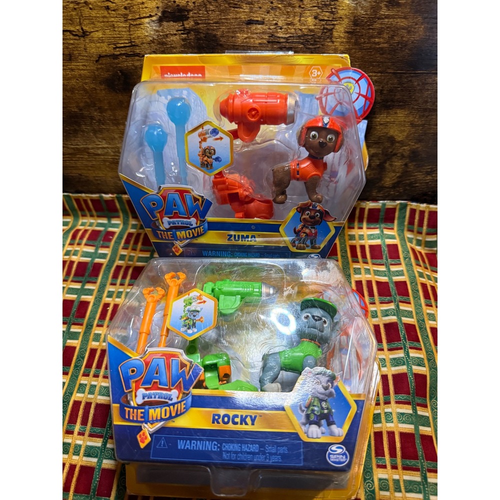 Paw Patrol The Movie Zuma and Rocky Action Figure Set with Clip-on Backpacks